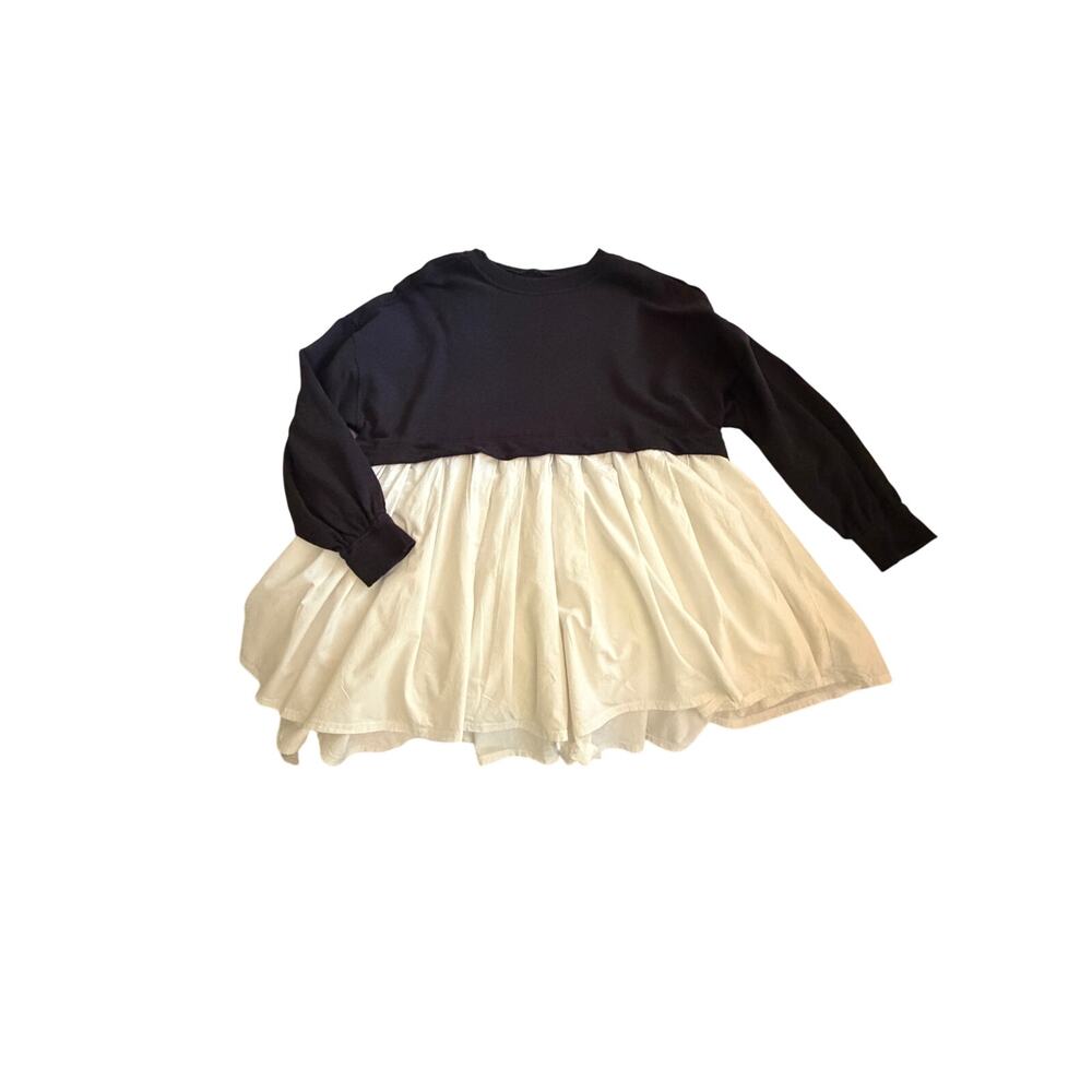 Free People Mixed Media Sweatshirt Dress XS Oversized Black White Babydoll